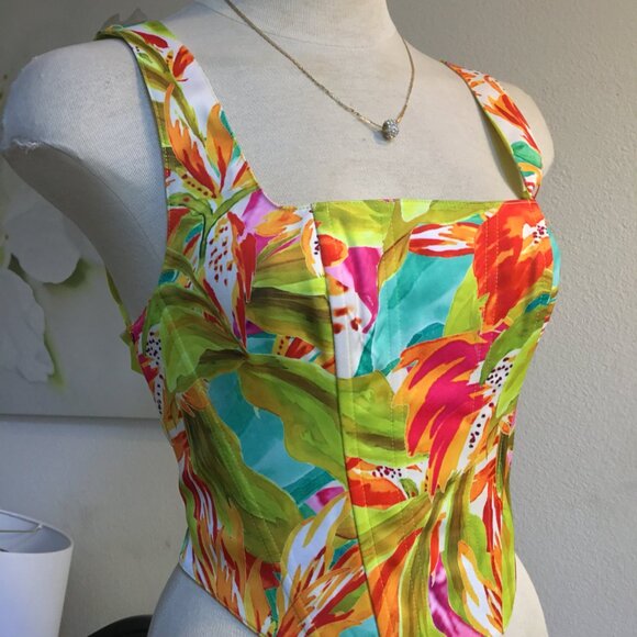 GUESS Vibrant Multicolor Printed Corset Crop Top Bustier Zip Back \Lined S - Picture 4 of 9